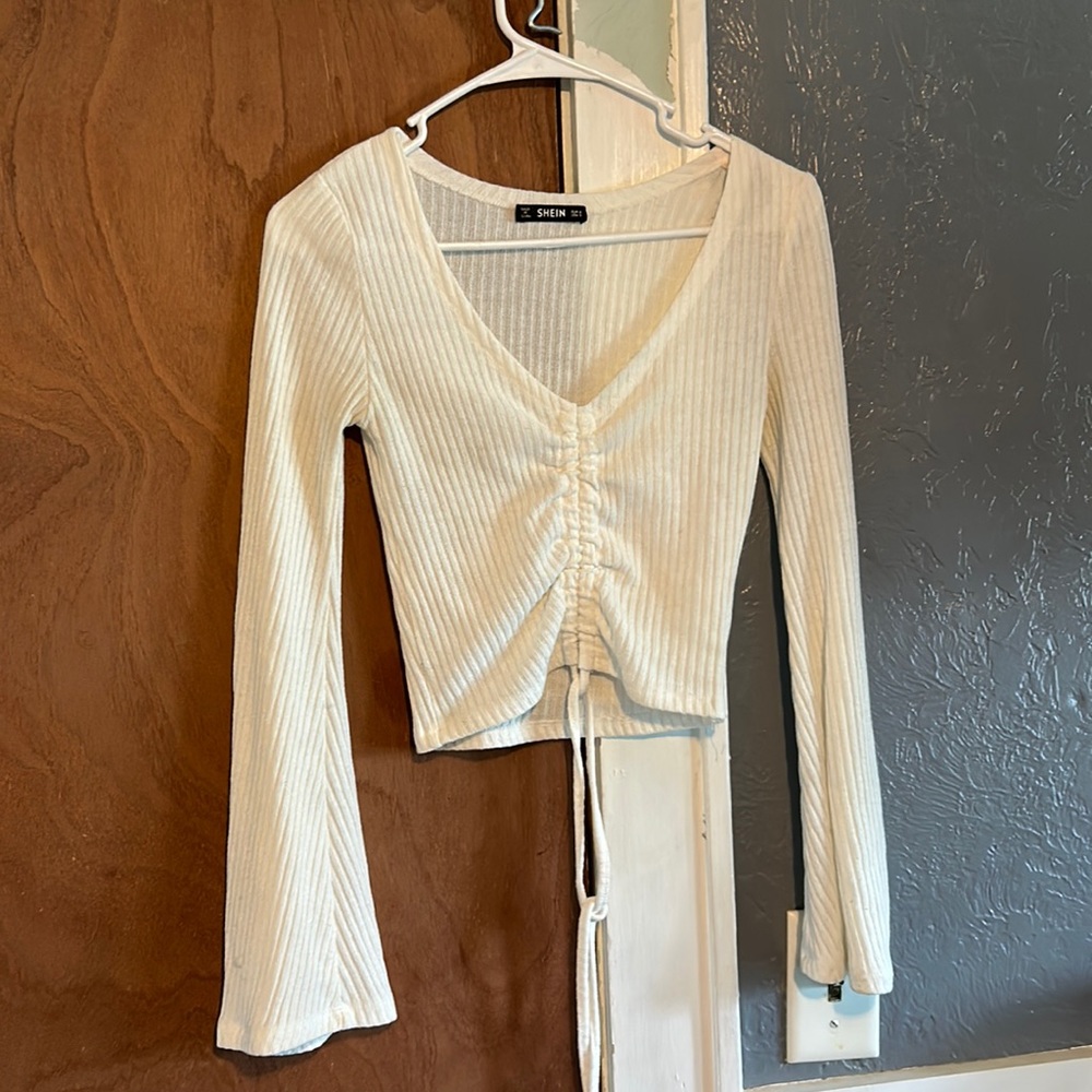 SHEIN white rib knit long sleeve